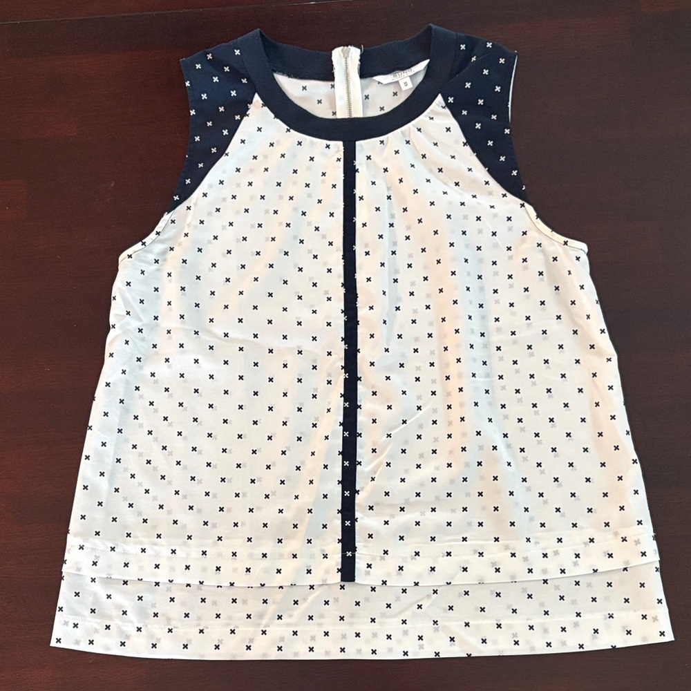 ALFRED SUNG Navy and White Star Pattern Blouse